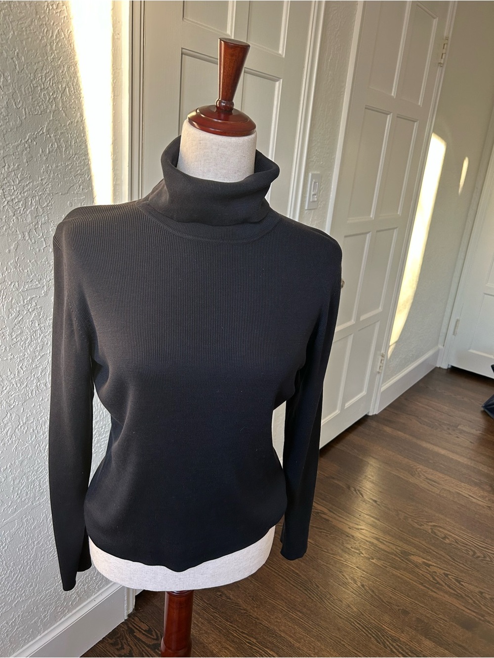 Ann Taylor Black Ribbed Silk Turtleneck Sweater